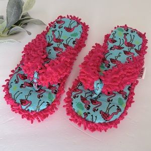 Lazy One Flamingo Chenille Slippers Size L/XL